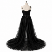 Black Glitter Prom Dress High Slit Tulle A-Line Evening Gown Corset Sexy Formal Dress Ms2504016