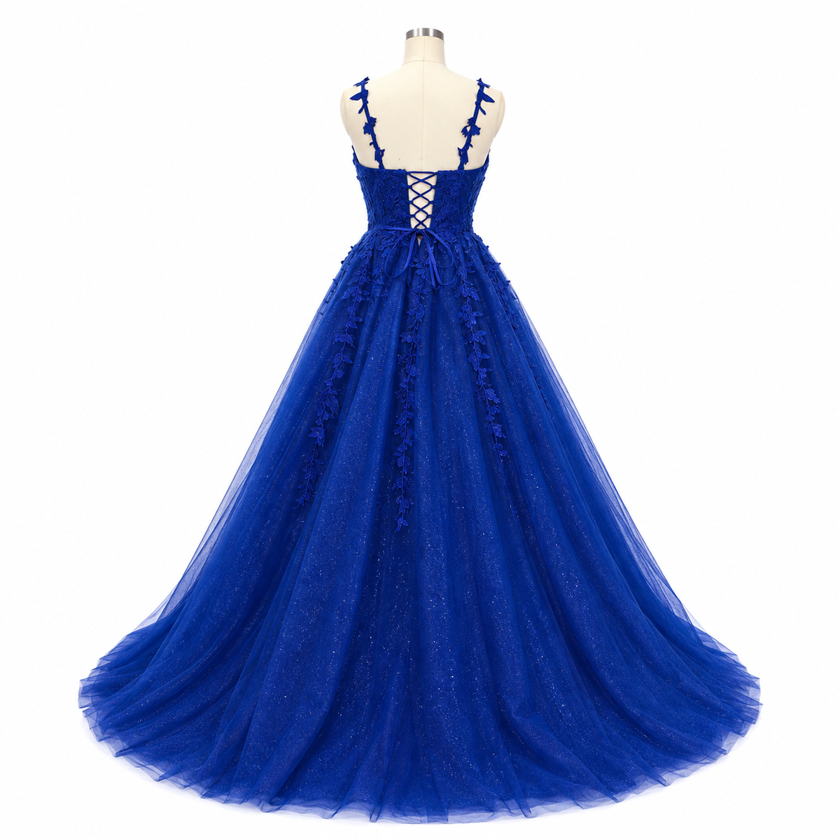 Robes de bal en tulle pour femmes Appliques en dentelle scintillante Robes de bal longues avec bretelles spaghetti Robes de soirée trapèze