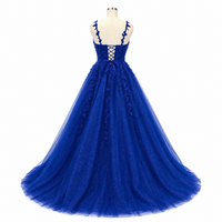 Robes de bal en tulle pour femmes Appliques en dentelle scintillante Robes de bal longues avec bretelles spaghetti Robes de soirée trapèze