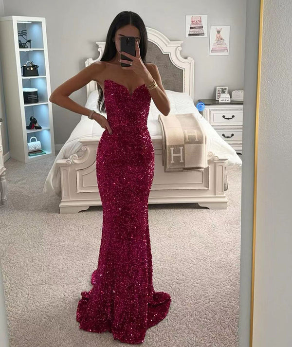 Sequin Prom Dress 2024 Sweetheart Long Sparkly Mermaid Evening Dress Glitter Party Gowns
