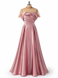 High Neck Women's A Line Wedding Party Dress Beading Evening Gown Luxury Satin Elegant Prom Dress