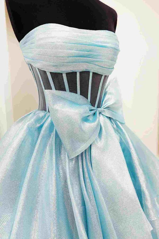 Shiny Satin Princess Evening Gown Layered Corset Strapless Prom Dress Ms2507052