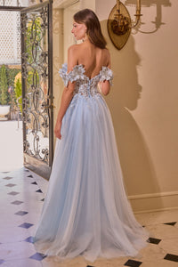 Off Shoulder Corset Lace Appliques Prom Dress Tulle A Line High Slit Formal Evening Gowns Ms2607312