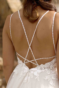 Lace Wedding Dresses V Neck Spaghetti Strap A Line Bridal Gown With Slit Ms2603067