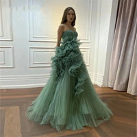 Ruffle Strapless Prom Dress 2025 Dramatic Puffy Layered Pleats Prom Dress Evening Gown Ms2505061