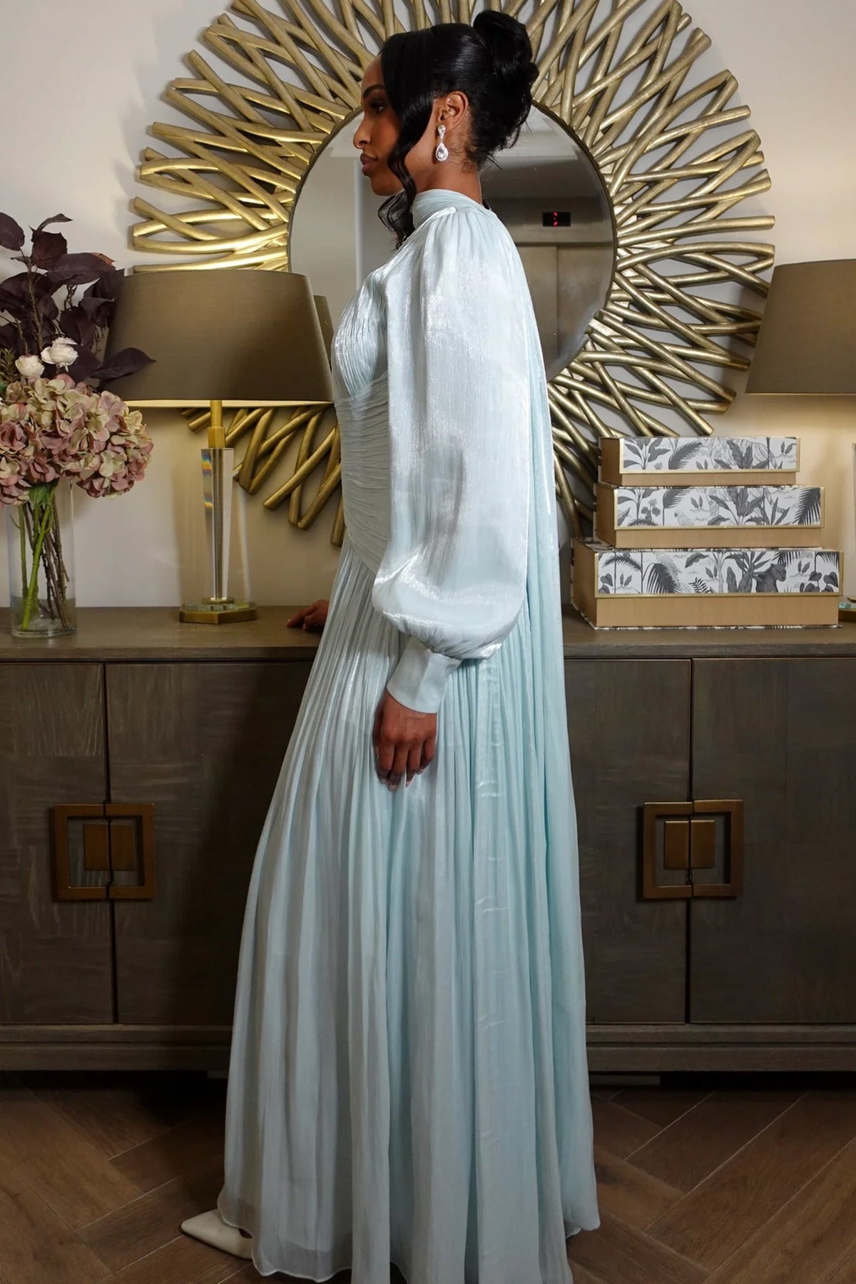 Elegantes grünes Ballkleid mit Rüschen und Rundhalsausschnitt für Damen, formelle Anlässe, Partykleid, Abendkleid
