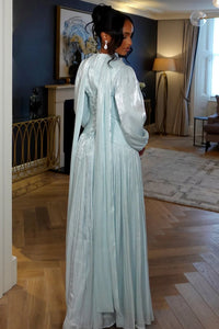 Elegantes grünes Ballkleid mit Rüschen und Rundhalsausschnitt für Damen, formelle Anlässe, Partykleid, Abendkleid