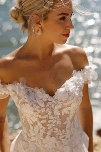 Robes de mariée à manches longues pour mariée Robes de mariée à col en V Robes de mariée en dentelle et tulle pour femmes avec traîne