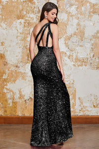 One Shoulder Sequin Prom Dress High Slit Glitter Mermiad Evening Gown Ms2511215