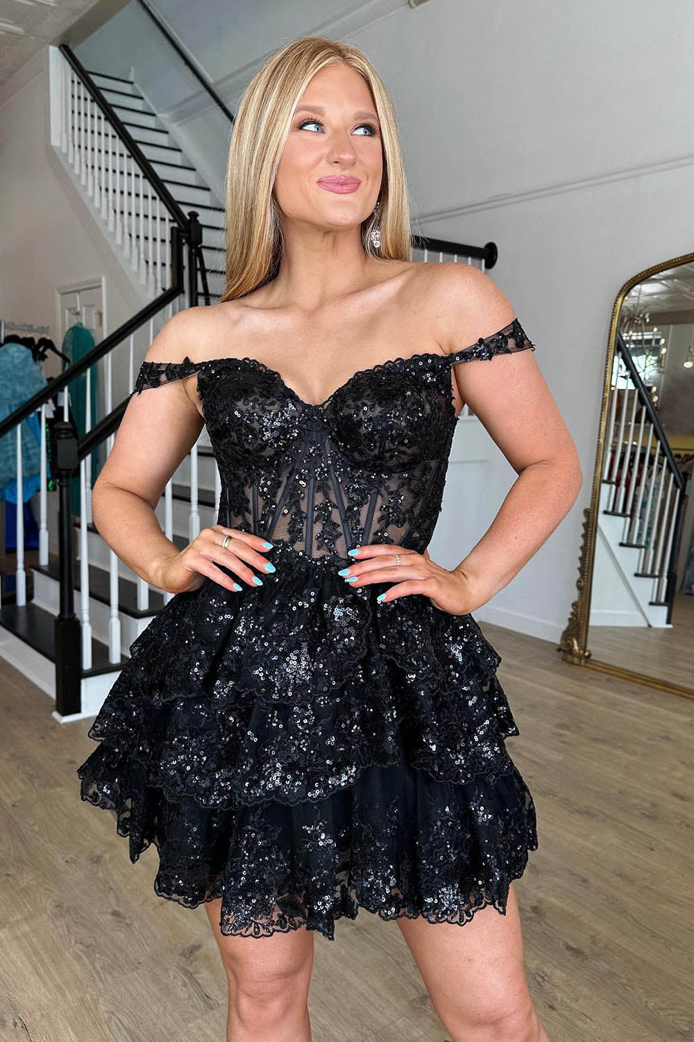 Sequin Lace Sequins Short Prom Dress Open Back Graduation Party Gown Ms2508092