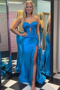 Sexy Satin Corset Prom Dress High Slit Party Gown Mermaid Evening Dress Ms2511143