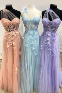 One Shoulder Slit Sparkly Prom Dress Flower Formal Evening Dress Ms2508095