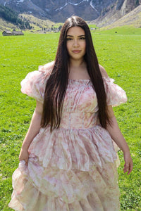 Vestido de Baile com Corpete, Decote Coração, Babados em Camadas, Fenda Alta, Sereia de Renda Brilhante Ms2504111