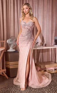 Mermaid Prom Dress One Shoulder Beaded Corset High Slit Glitter Evening Gown Ms2603104