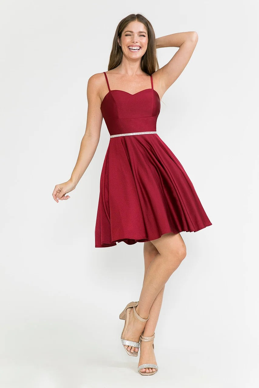 Satin Homecoming Dres Spaghetti Straps A Line Short Cocktail Dress with Pockets Ms10235