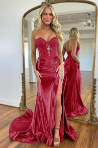 Beaded Prom Dress Corset Slit Evening Dress Corset Mermaid Party Dress Ms22511265