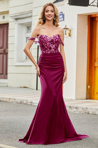 Off Shoulder Mermaid Prom Dress Ruched Long Evening Dress Ms2511213