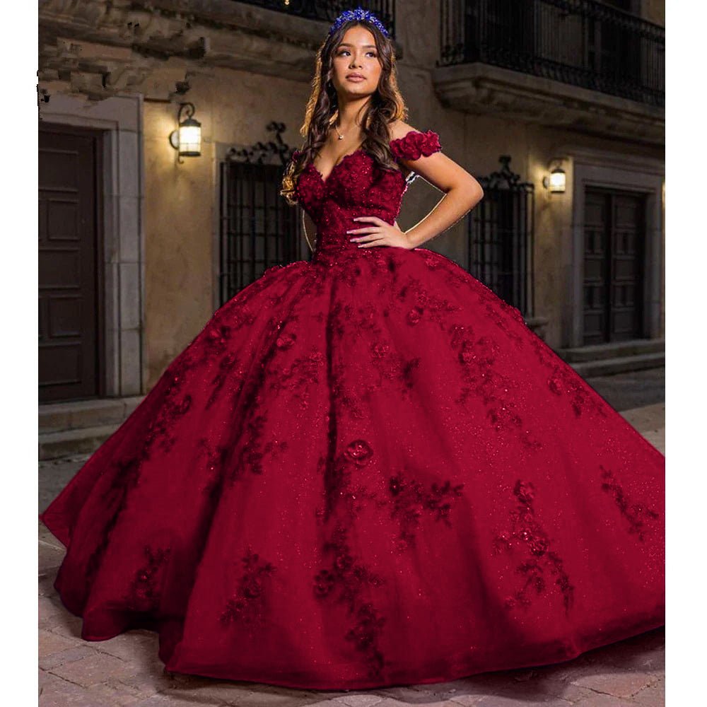 Damen Quinceanera-Kleid mit Herzausschnitt, Ballkleid, Spaghettiträger, Spitzenapplikationen, Sweet 16-Kleider für Teenager