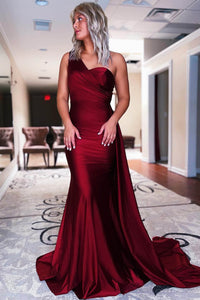 One Shoulder Black Evening Dress Mermaid Satin Prom Gown Ms2510113