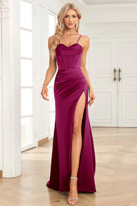 Abito da sera elegante a linea A con pieghe, scollo a cuore, spacco alto sexy Ms2504012