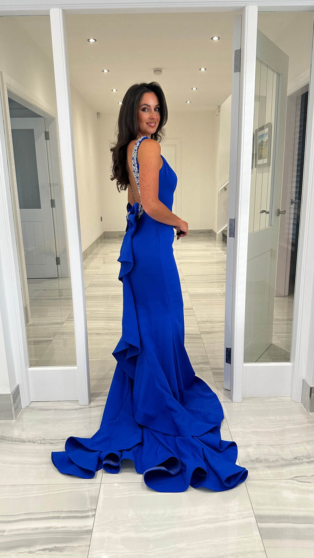 فستان حفلة بأكمام طويلة وكتف واحد مزين بالترتر للنساء، فستان سهرة لامع لامع، فستان كوكتيل