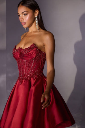 Satin Short Cocktail Dress Beaded Corset A Line Mini Homecoming Dress Ms2610133