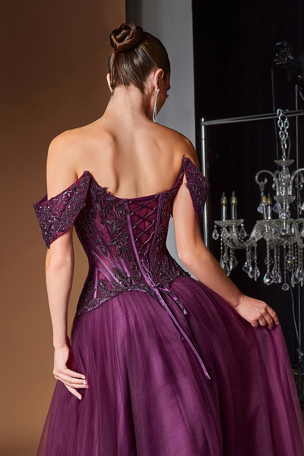 Purple Prom Dress Off The Shoulder Corse Appliques Beaded Tulle A Line Formal Evening Gowns Ms2607301