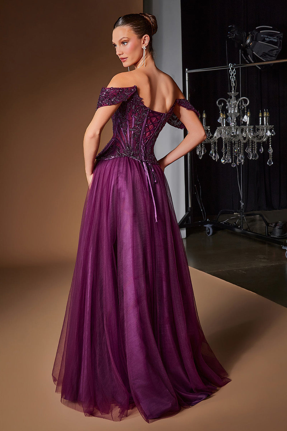 Purple Prom Dress Off The Shoulder Corse Appliques Beaded Tulle A Line Formal Evening Gowns Ms2607301