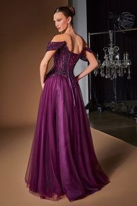 Purple Prom Dress Off The Shoulder Corse Appliques Beaded Tulle A Line Formal Evening Gowns Ms2607301