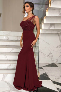One Shoulder Green Mermaid Prom Dress 2025 Evening Party Dress Ms2509195