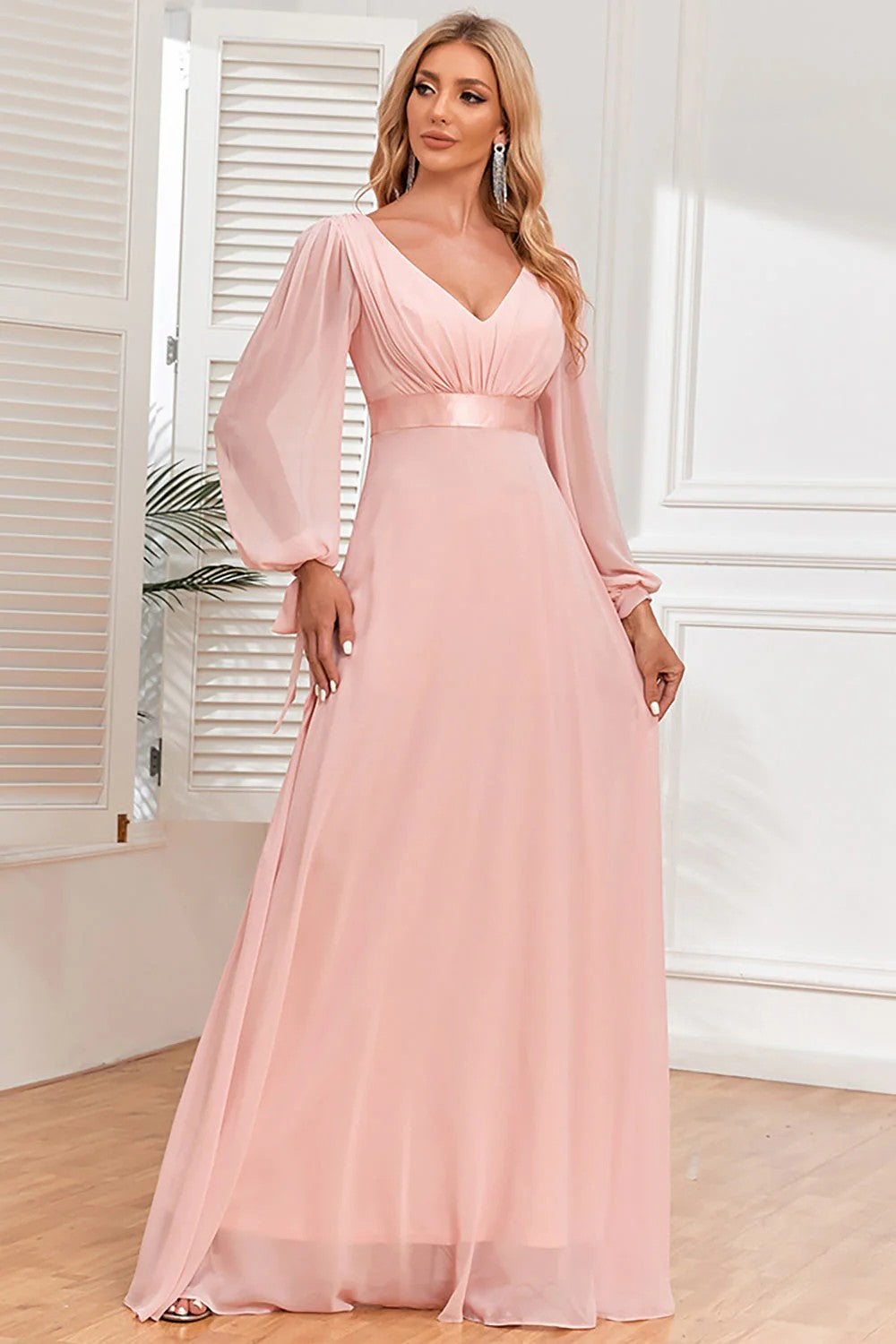 Long Sleeve V-Neck Prom Dress Mother Dress for Wedding Party Ms2510115