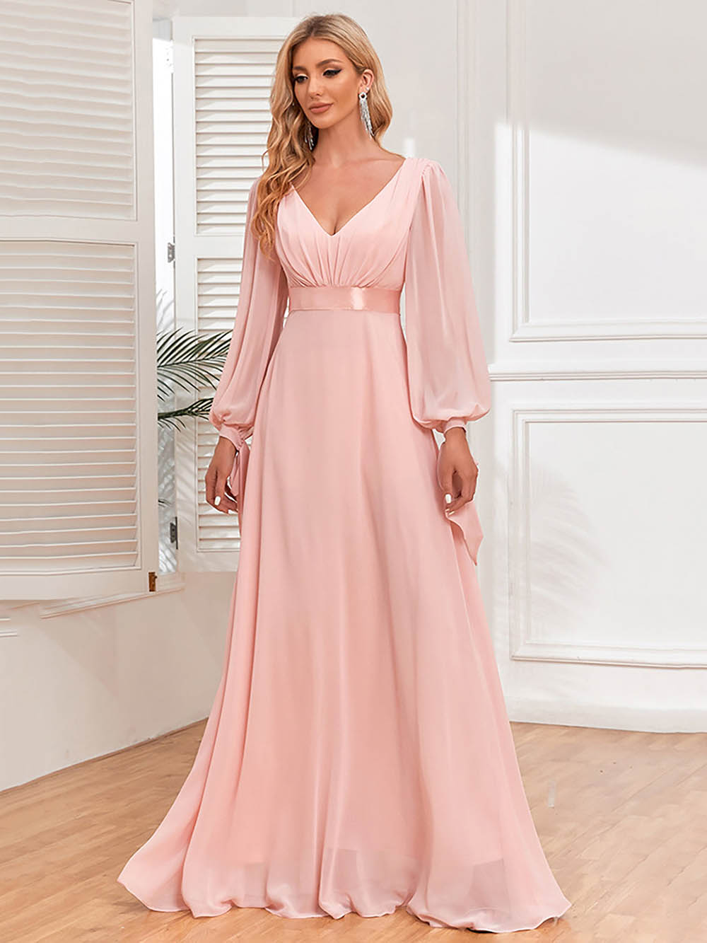 Long Sleeve V-Neck Prom Dress Mother Dress for Wedding Party Ms2510115