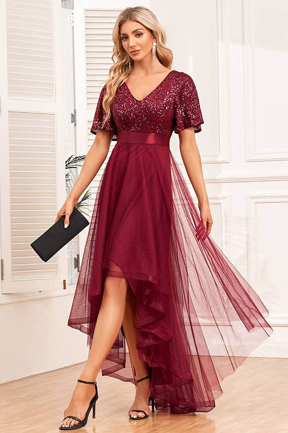 Einschultriges Pailletten-Ballkleid mit Schlitz Glitzer Langes Meerjungfrauen-Abendkleid Partykleid