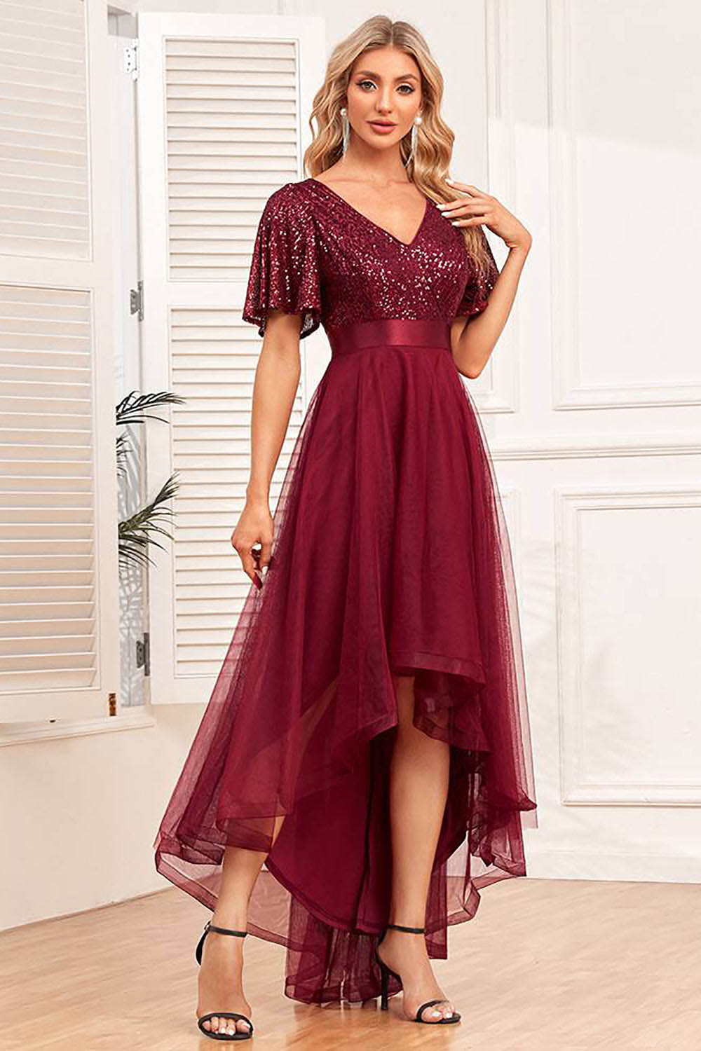 Einschultriges Pailletten-Ballkleid mit Schlitz Glitzer Langes Meerjungfrauen-Abendkleid Partykleid