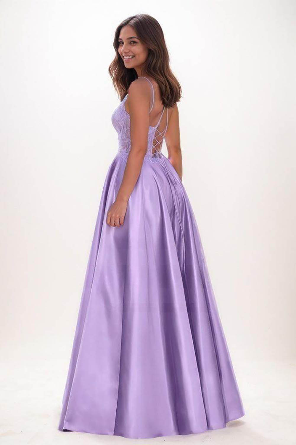 Lace Spaghetti Strap Evening Dresses A Line Prom Dress Corset Party Dress Ms2601245