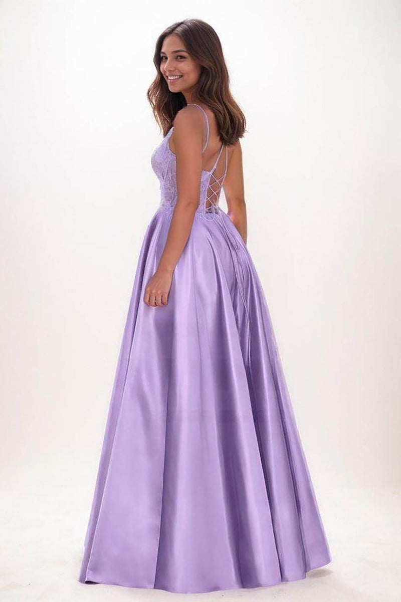 Lace Spaghetti Strap Evening Dresses A Line Prom Dress Corset Party Dress Ms2601245