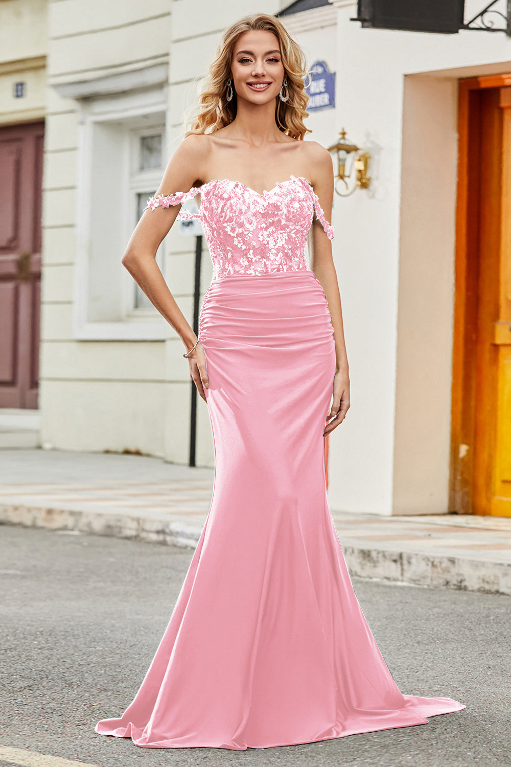 Off Shoulder Mermaid Prom Dress Ruched Long Evening Dress Ms2511213