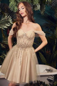 Glitter Homecoming Dress Off Shoulder Corset Beaded Sparkly Tulle Short Prom Dress Ms2610234