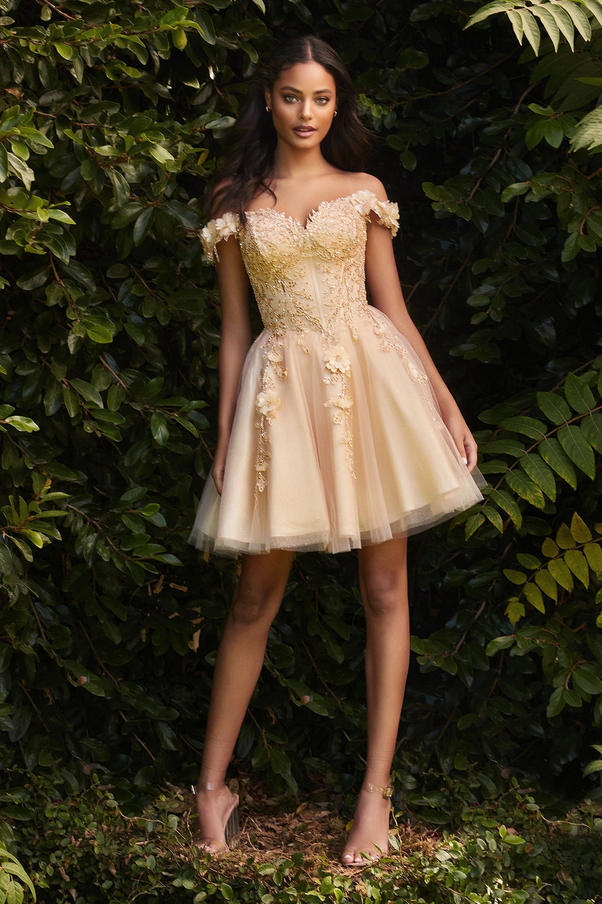 Off Shoulder Sparkly A Line 3D Flower Appliques Corset Short Homecoming Dress Ms2610106