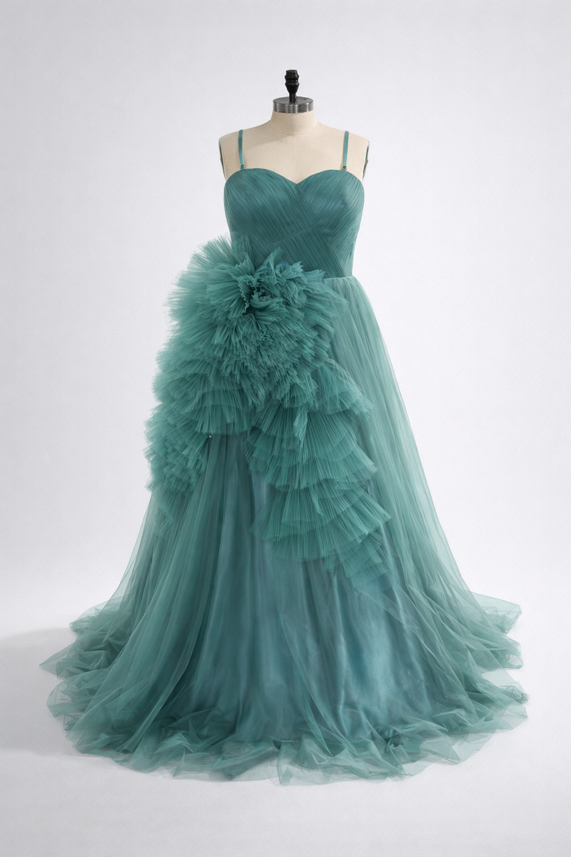 Ruffle Strapless Prom Dress 2025 Dramatic Puffy Layered Pleats Prom Dress Evening Gown Ms2505061