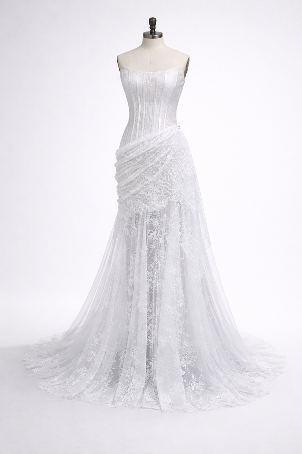 Lace Corset Bridal Dress Illusion Vintage Sexy Mermaid Wedding Dress  With Detachable Train Ms2505104