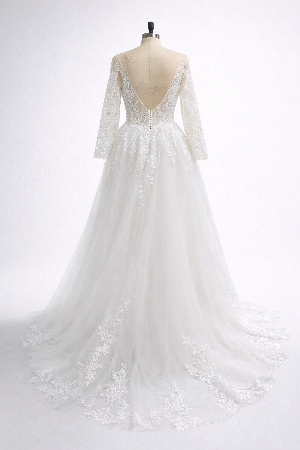 Romantic Illusion Long Sleeve Lace Wedding Dress Tulle Boho Bridal Gown Ms2505222