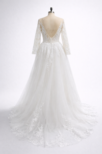 Romantic Illusion Long Sleeve Lace Wedding Dress Tulle Boho Bridal Gown Ms2505222