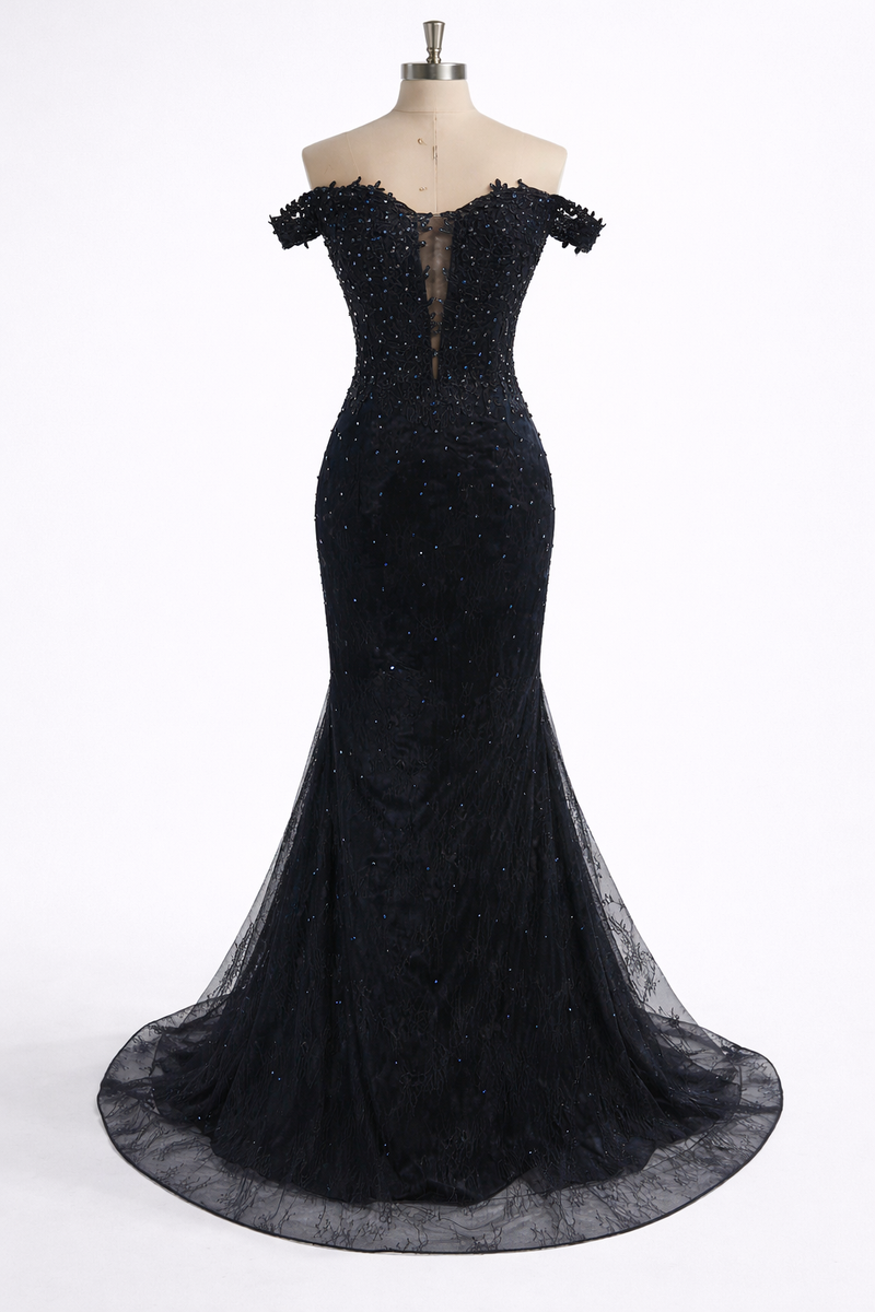 Off Shoulder Mermaid Evening Dress Lace Beaded Corset Prom Dresses Ms2507144