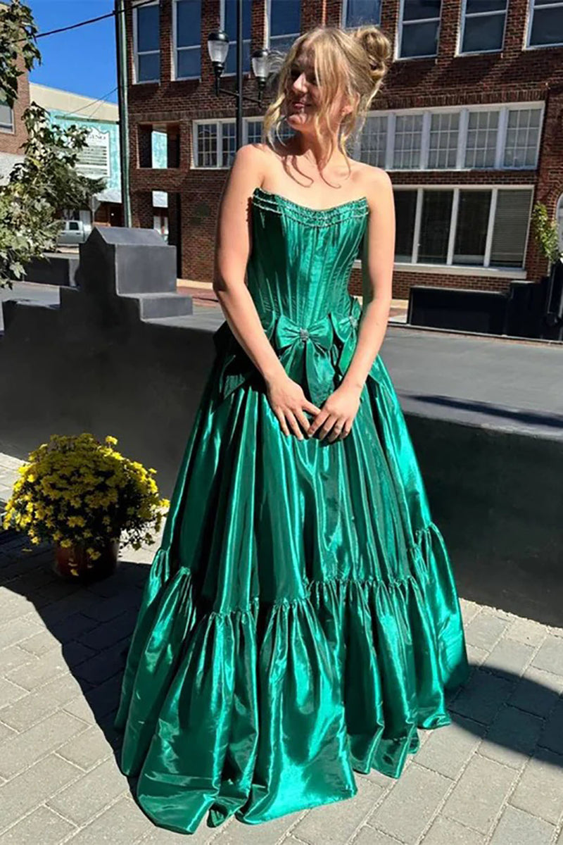 Classic Prom Dress Bow Corset  Bones Shiny Satin Party Evening Dress Ms2506253