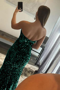 Abiti da sera con paillettes a una spalla, abito da sera sirena scintillante, abito lungo da festa Ms2503103