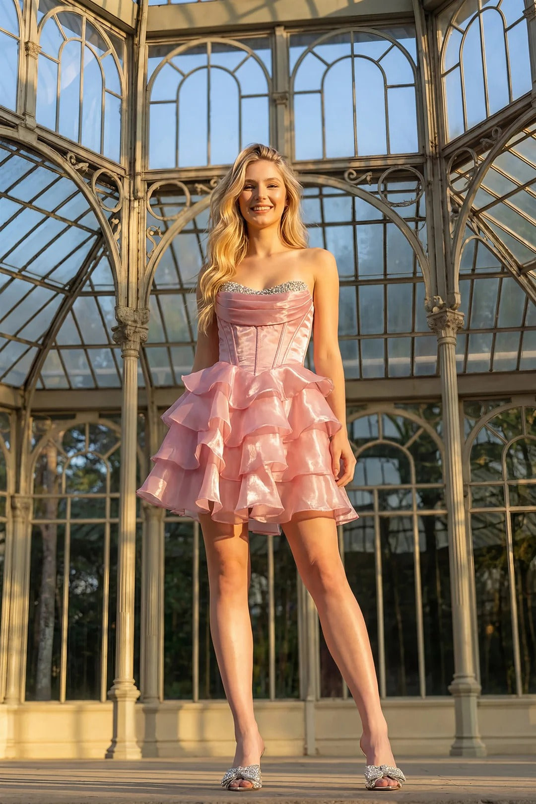 Organza Strapless Corset Homecoming Dress Beaded  Layered Ruffles Short Cocktail Dress Ms2610232