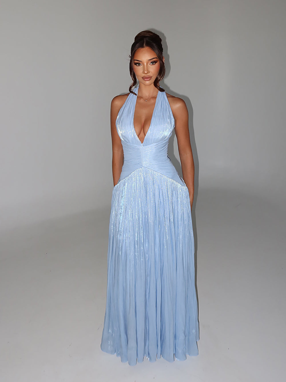 Elegante abito da sera verde con volant da donna, scollo a O, abito formale per occasioni, abito da festa, abito da sera