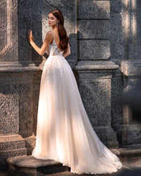 Romantic Lace Spaghetti Strap Wedding Dress High Slit Sexy Bridal Gown Ms2505243