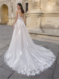 Elegant Lace Appliqué Wedding Dress Backleess Spaghetti Strap A-Line Bridal Gown Ms2505221
